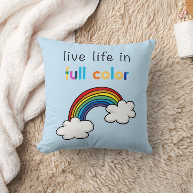 Live Life in Full Color Rainbow Throw Pillow (Blanket)