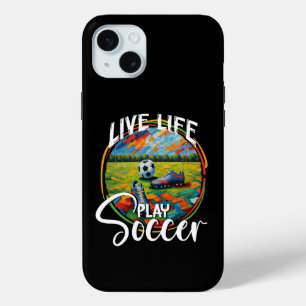 Live Life Play Soccer, Football Player Ball Sports iPhone 15 Plus Case