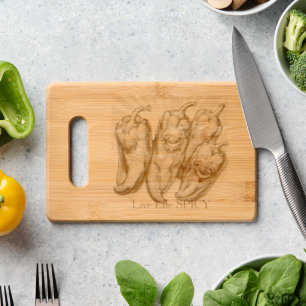 Live Life Spicy, Hot Peppers Engraved Cutting Board