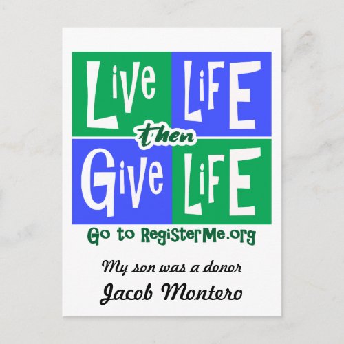 Live Life then Give Life Donor Postcard