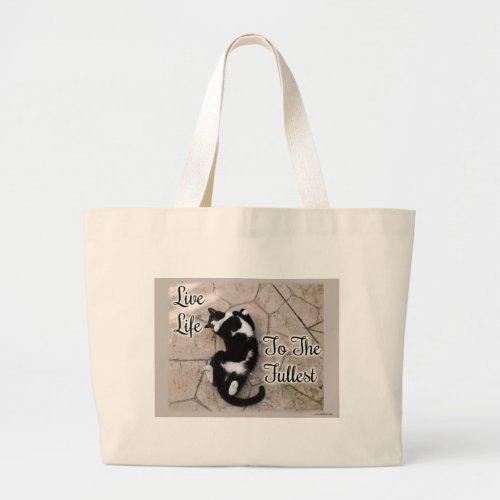  Live Life To Fullest Cat Motivation Slogan Large Tote Bag