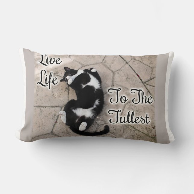Live Life To Fullest Cat Motivational Statement Lumbar Pillow (Front)