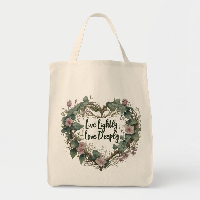 Live Lightly, Love Deeply Grocery Tote Bag (Front)
