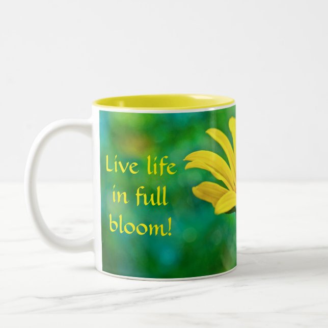 Live live in full bloom! Yellow flower Two-Tone Coffee Mug (Left)
