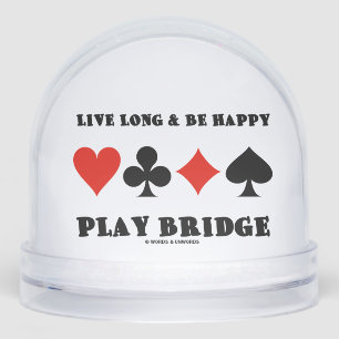 Live Long And Be Happy Play Bridge Four Card Suits Snow Globe