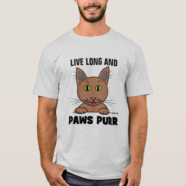 Live Long and PAWS PURR Funny Cat Pun T Shirt (Front)