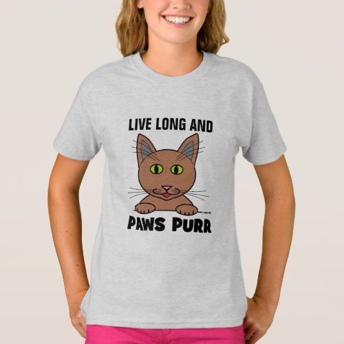 Live Long and PAWS PURR Funny Cat T Shirt