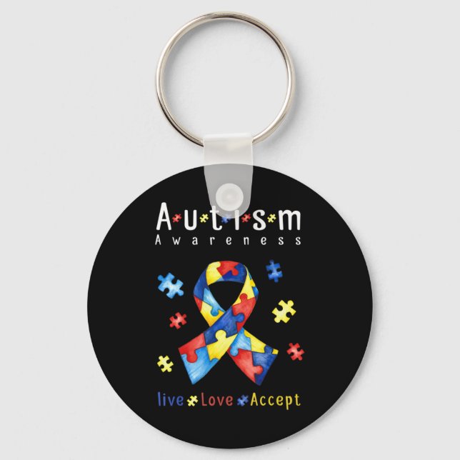 Live, Love, Accept, Autism Awareness, Funny Autism Keychain (Front)