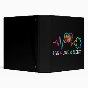 Live Love Accept Autism Awareness Heart Beat Mom D 3 Ring Binder
