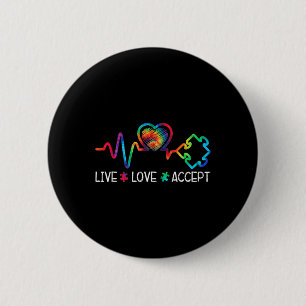 Live Love Accept Autism Awareness Heart Beat Mom D Button