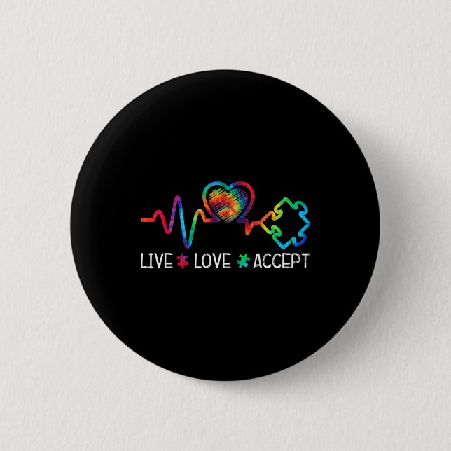 Live Love Accept Autism Awareness Heart Beat Mom D Button (Front)