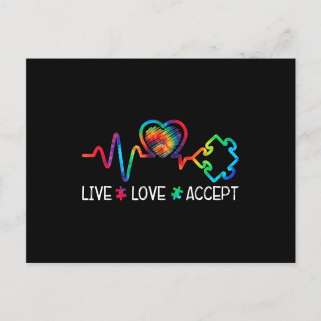 Live Love Accept Autism Awareness Heart Beat Mom D Postcard (Front)