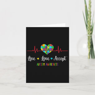 Live Love Accept Autism Awareness Heartbeat Blue A Card