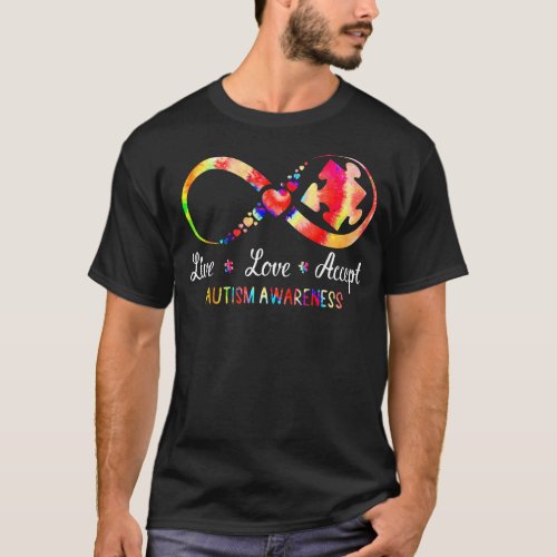 Live Love Accept Autism Awareness Infinity Puzzle  T_Shirt