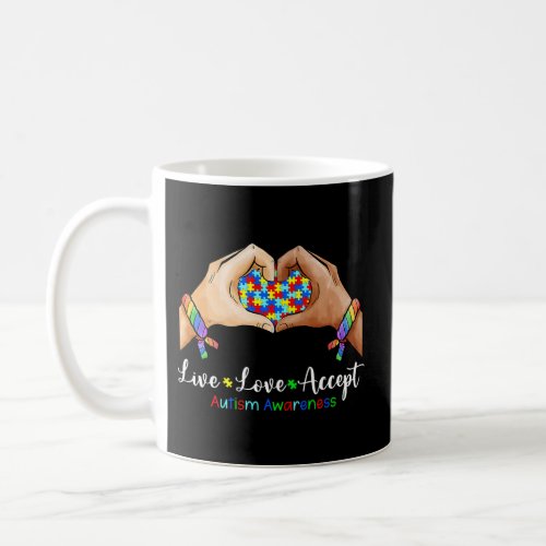 Live Love Accept Autism Awareness Love Heart Puzzl Coffee Mug