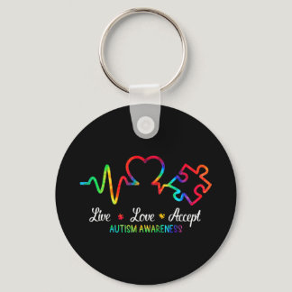 Live Love Accept Autism Awareness Month Shirt, Hea Keychain