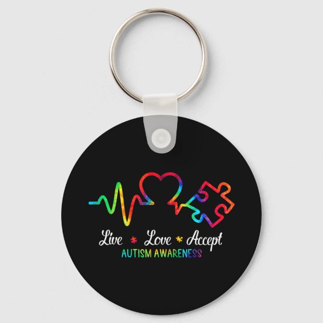 Live Love Accept Autism Awareness Month Shirt, Hea Keychain (Front)