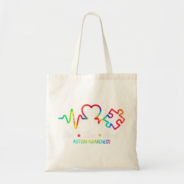 Live Love Accept Autism Awareness Month Shirt, Hea Tote Bag (Front)