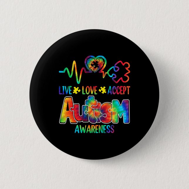 Live Love Accept Autism Awareness Support Acceptan Button (Front)