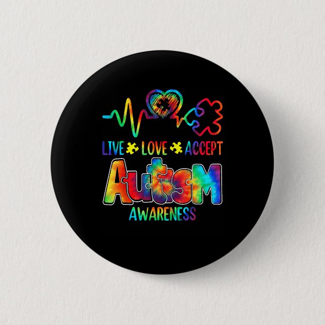 Live Love Accept Autism Awareness Support Acceptan Button (Front)