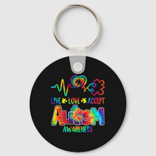 Live Love Accept Autism Awareness Support Acceptan Keychain
