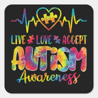 Live Love Accept Autism Awareness Support Acceptan Square Sticker