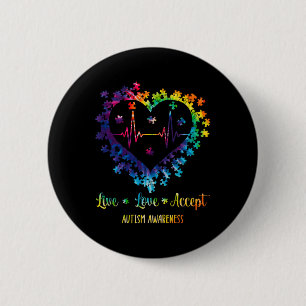 Live Love Accept Autism Awareness Tie Dye Autism H Button
