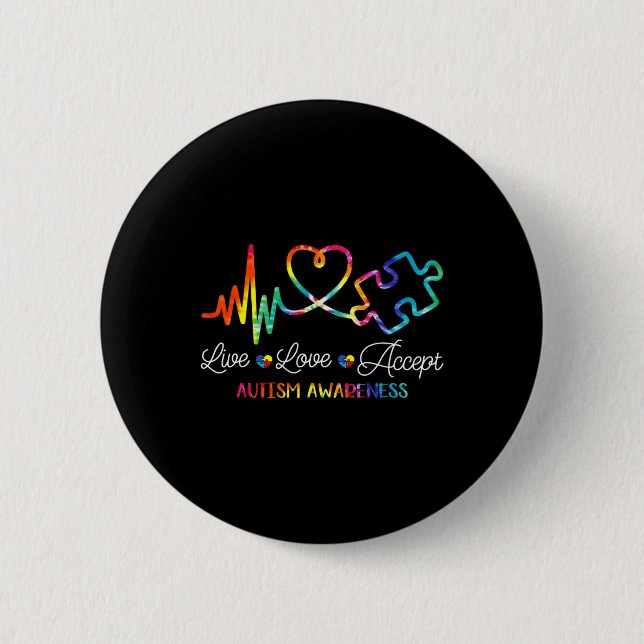 Live Love Accept Autism Awareness Tie Dye Autism M Button (Front)