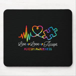 Live Love Accept Autism Awareness Tie Dye Autism M Mouse Pad