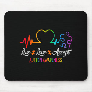 Live Love Accept Autism Awareness Tie Dye Puzzle H Mouse Pad