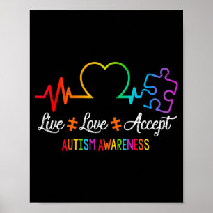 Live Love Accept Autism Awareness Tie Dye Puzzle H Poster