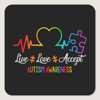 Live Love Accept Autism Awareness Tie Dye Puzzle H Square Sticker