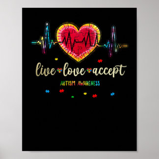 Live Love Accept Autism Heart Beat Puzzle Poster