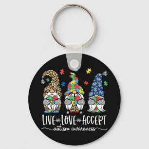 Live Love Accept Cute Gnome Autism Awareness Desig Keychain