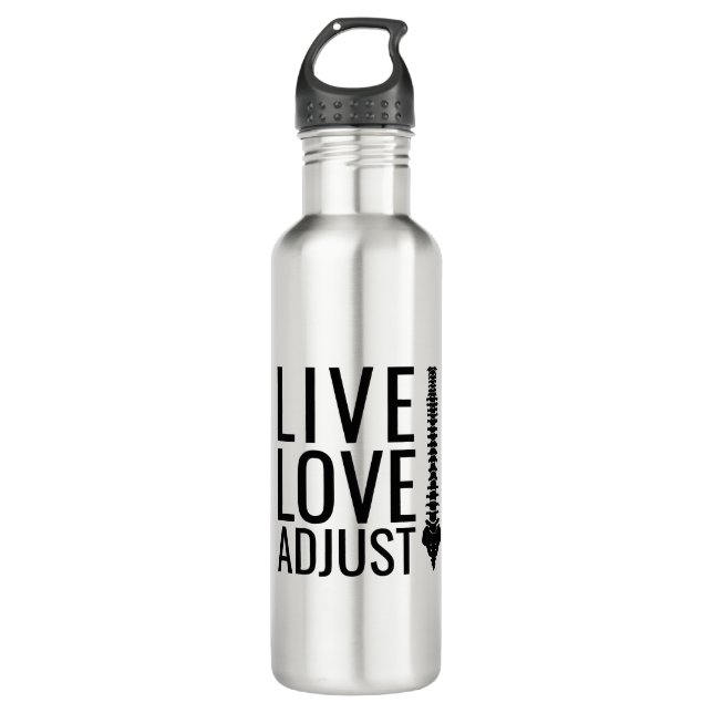 Live Love Adjust Spine Chiropractor Stainless Steel Water Bottle (Front)