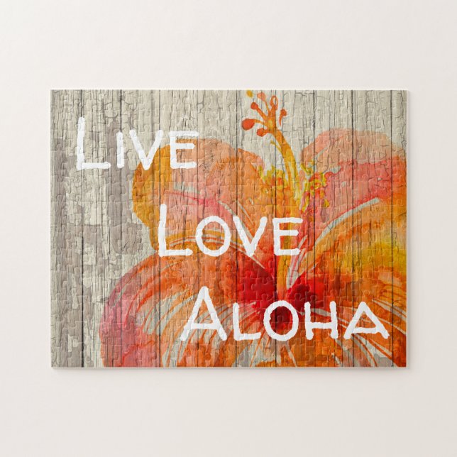 Live Love Aloha Hibiscus Beach Sign Jigsaw Puzzle (Horizontal)