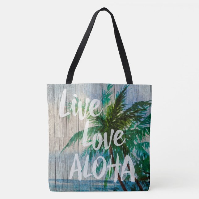 Live Love Aloha Palm Tree Beach Sign Beach Bag (Front)