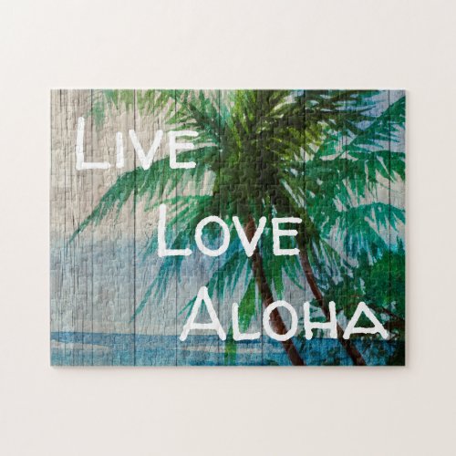 Live Love Aloha Palm Tree Beach Sign Jigsaw Puzzle