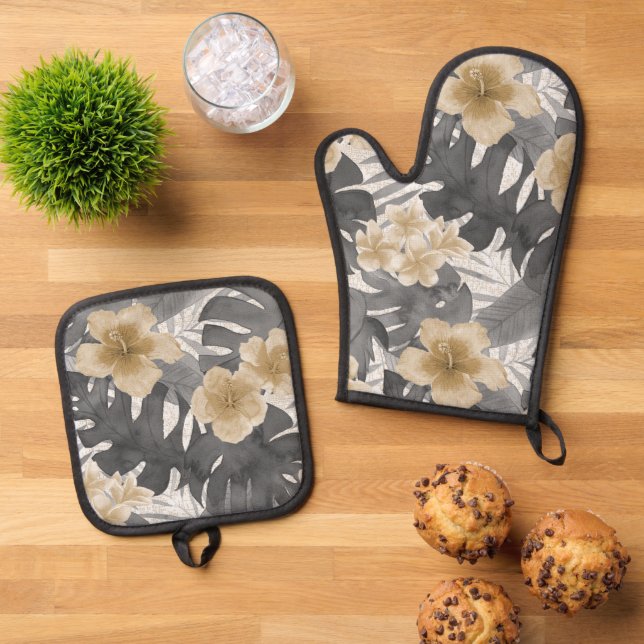Live Love Aloha Palm Tree Beach Sign Oven Mitt & Pot Holder Set (Top Down)