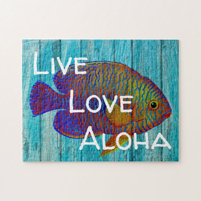Live Love Aloha Tropical Fish Beach Sign Jigsaw Puzzle (Horizontal)