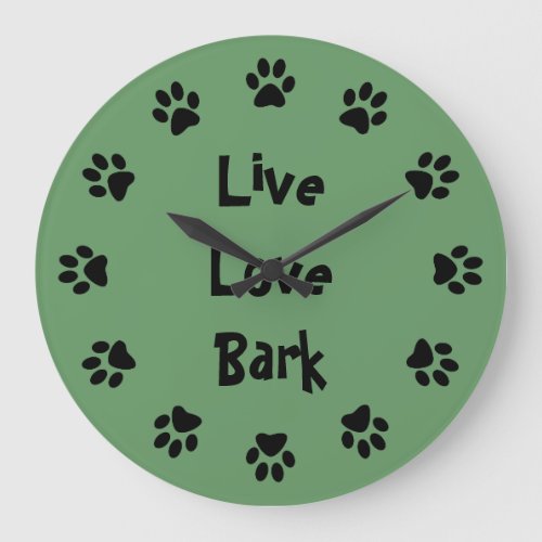 Live Love Bark Paw Prints Wall Clock