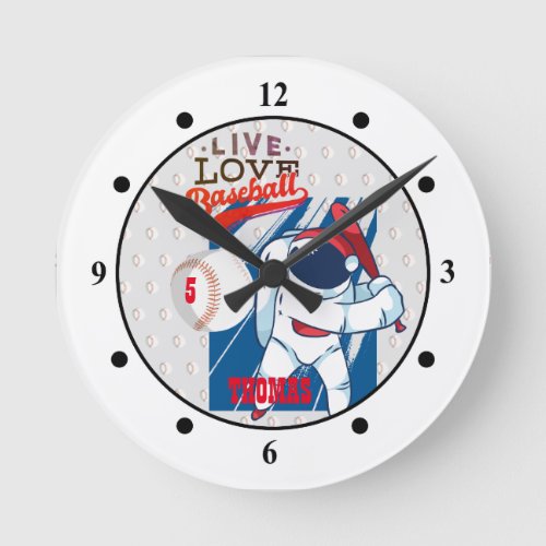 Live Love BASEBALL Add birthday AGE and Name Round Clock