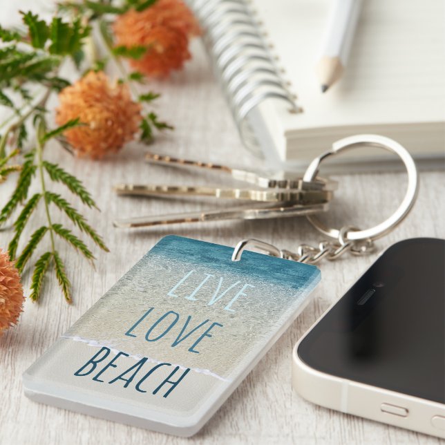 Live Love Beach Turquoise Blue Ocean Surf Waves Keychain (Front Right)
