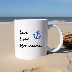 Live Love Bermuda Script Text with Anchor Coffee Mug