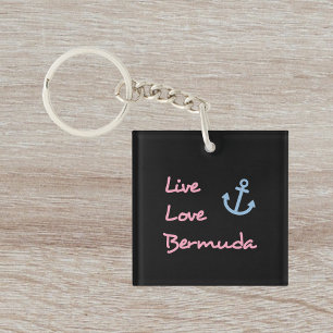 Live Love Bermuda Script Text with Anchor Dark Keychain