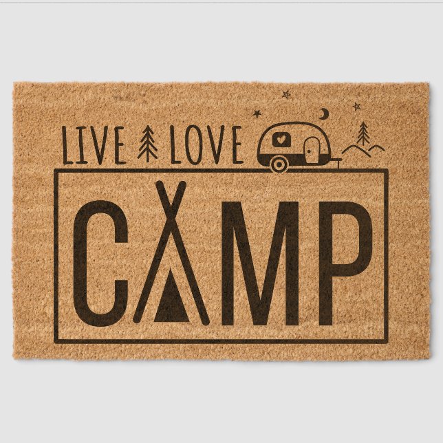 Live Love Camp Outdoors Adventure Camping Fiber Doormat (Front)