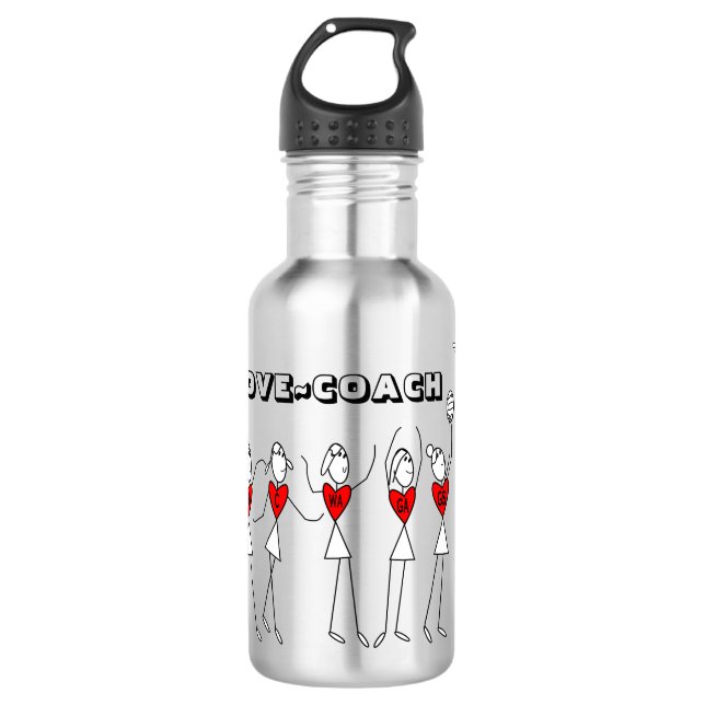 Live Love Coach Netball Positions Themed Stainless Steel Water Bottle (Front)