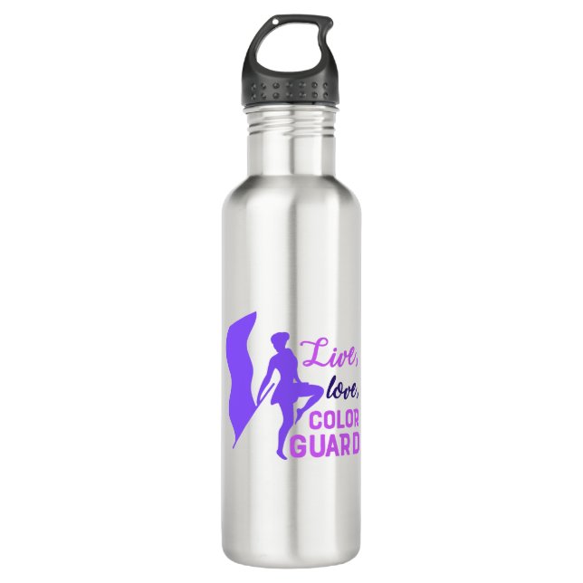 Live, Love, Color Guard Stainless Steel Water Bottle (Front)