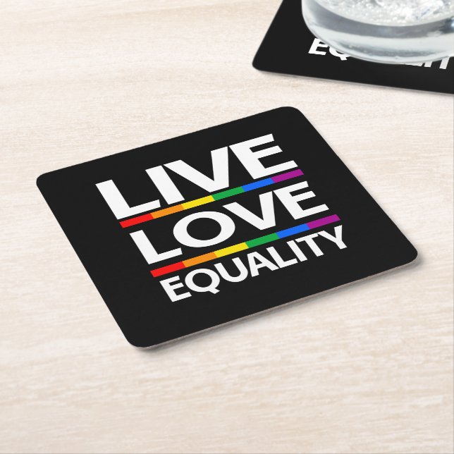 Live Love Equality Square Paper Coaster (Angled)