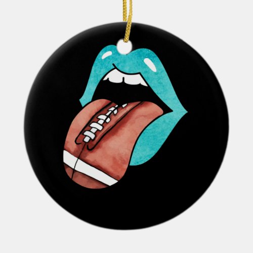 Live Love Football Tongue Ball Lips Sport Ceramic Ornament